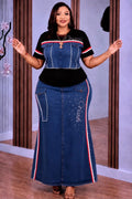Denim Top & Skirt-striped